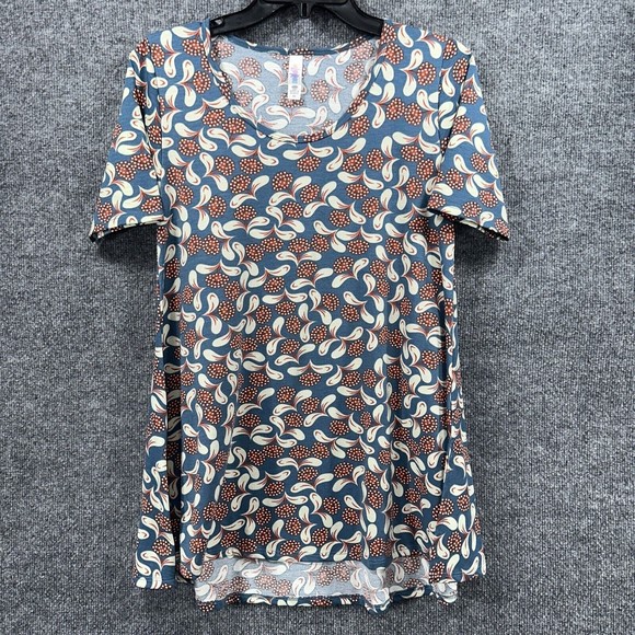 Lularoe Women's Perfect Tee Size XS Tunic Top Blue Floral High‎ Low Short Sleeve - Picture 1 of 7